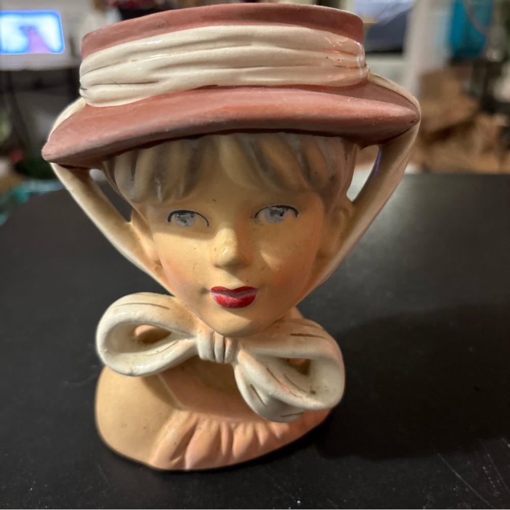 Relpo Lady Vintage Lady Head Vase with Hat